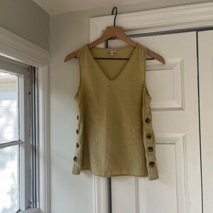 Celery Green Sleeveless V-Neck Top with Button Sides